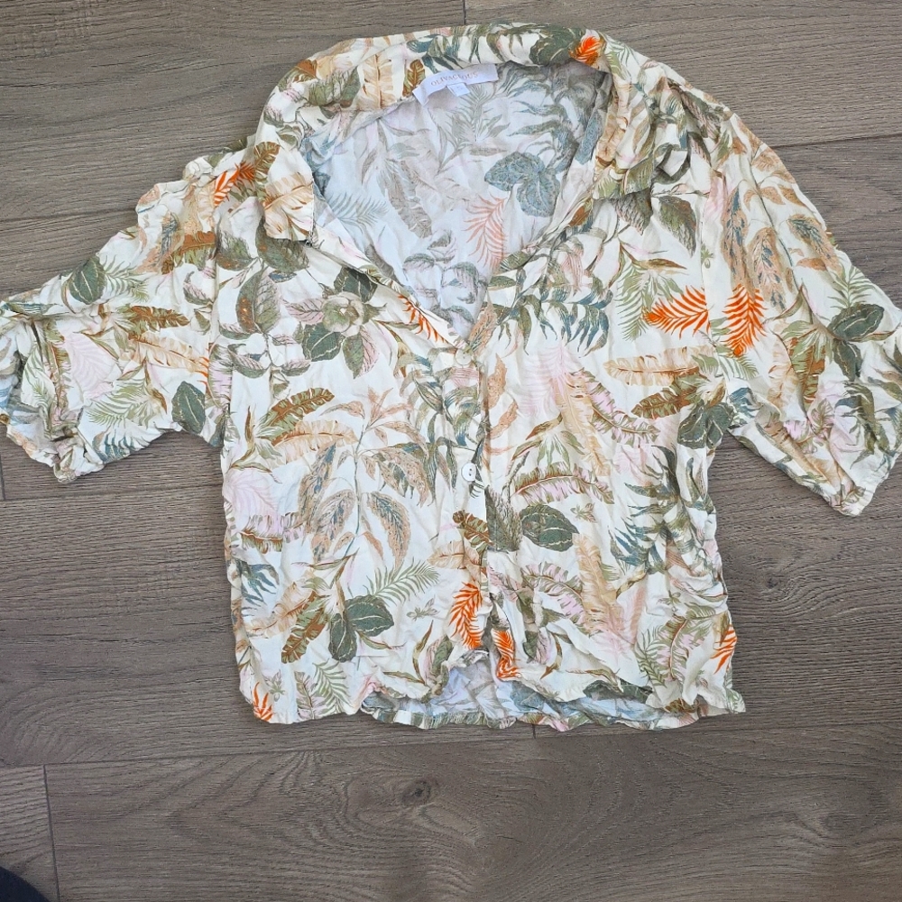 Olivaceous Tropical Print Cropped Blouse Size S